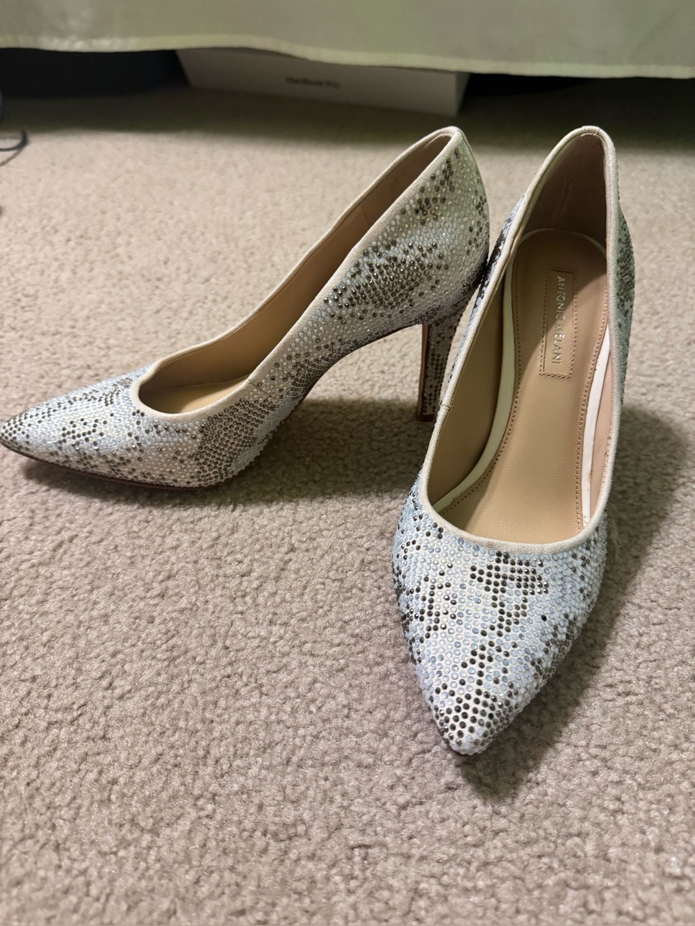 ANTONIO MELANI Silver-Embellished White Pointed Toe Pumps